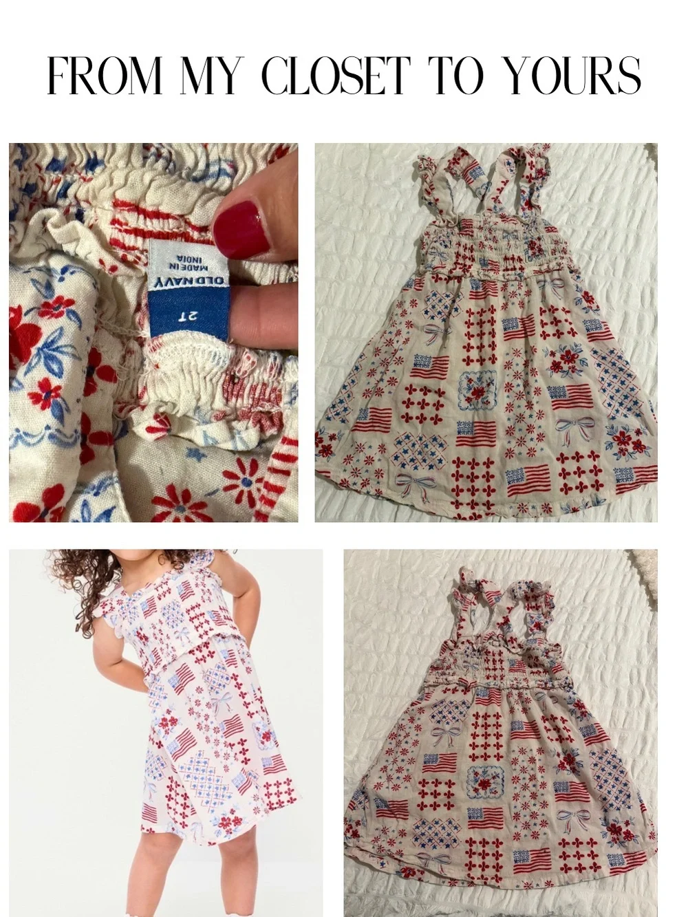 Old Navy Cream Dress with Red & Blue Patriotic Print